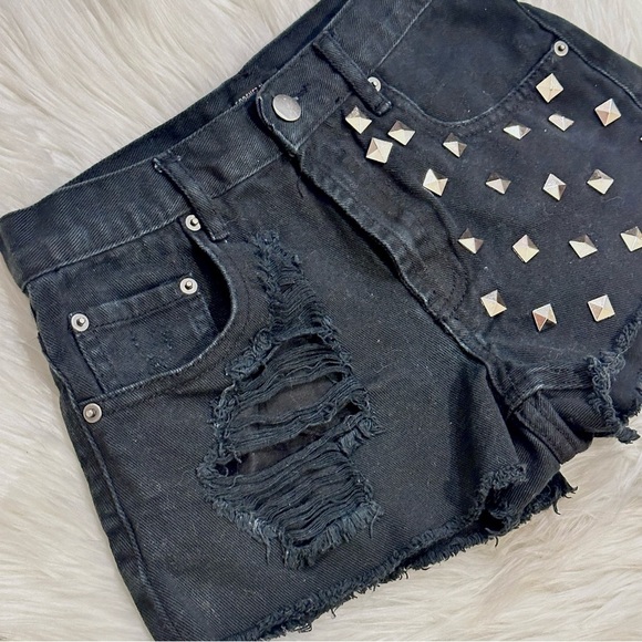 Forever 21 Studded Black Distressed Jean Shorts - Picture 3 of 6